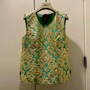 Aqua and gold metallic brocade